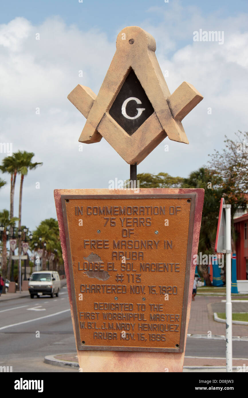 Monument commemoratiting 75 years of free masonry in Aruba Stock Photo