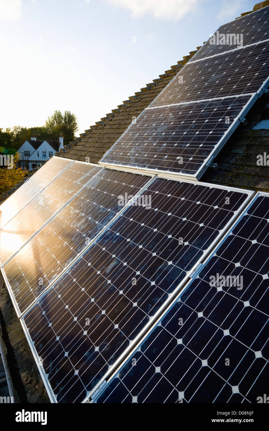 Architecture, Alternative Energy, Electricity, Solar photovoltaic roof panel on detached house