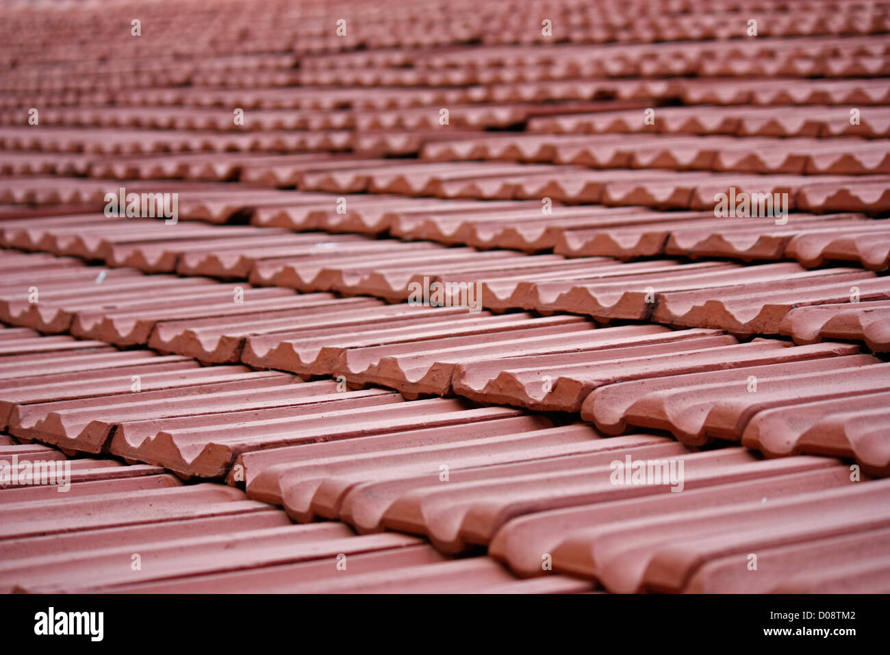 A  typical Kerala model traditional house roof thatched with sun dried tiles - a lateral angle view Stock Photo