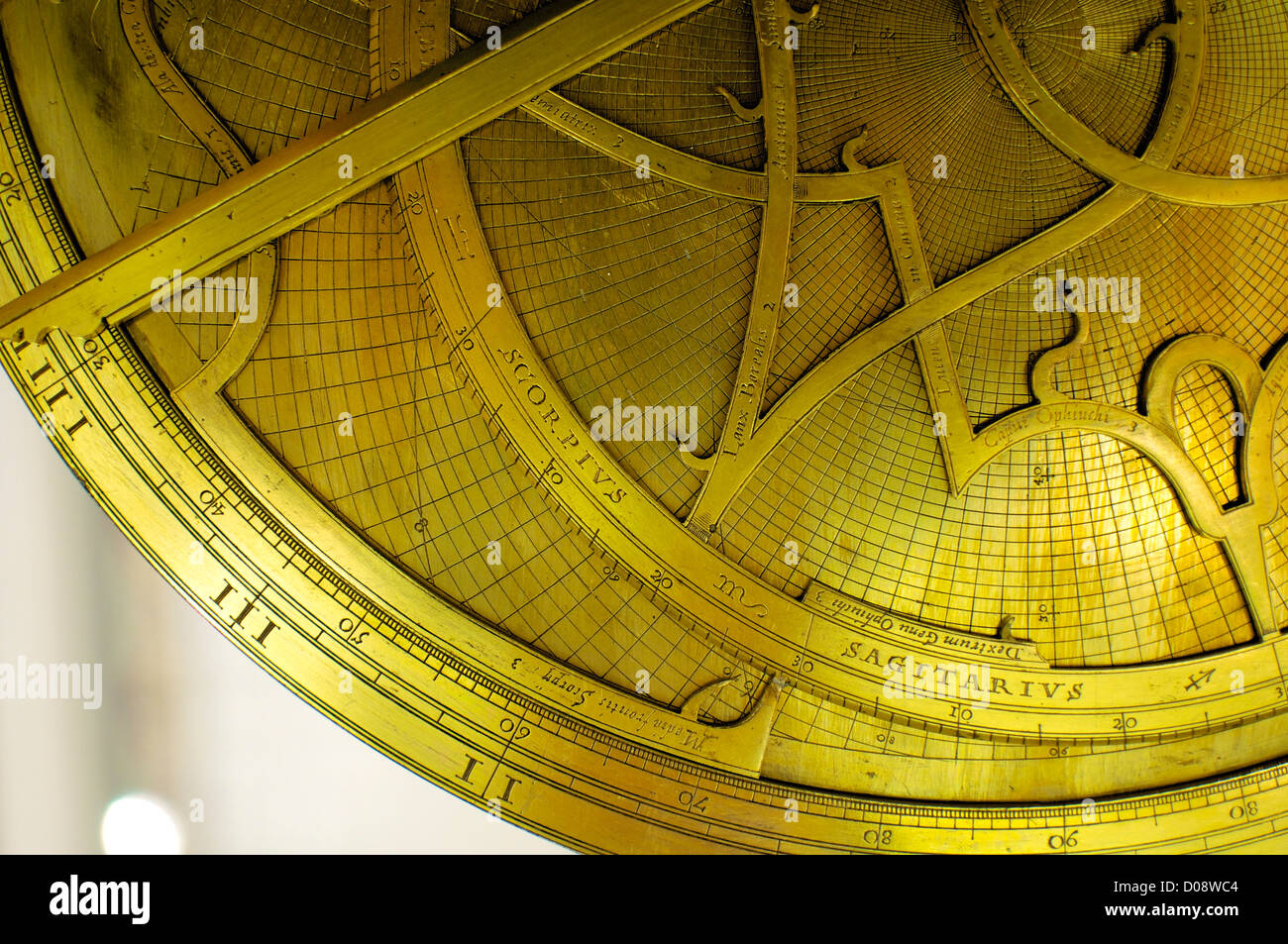 Antique Astrolabe, an instrument to locate the position of the stars at a given time. Stock Photo