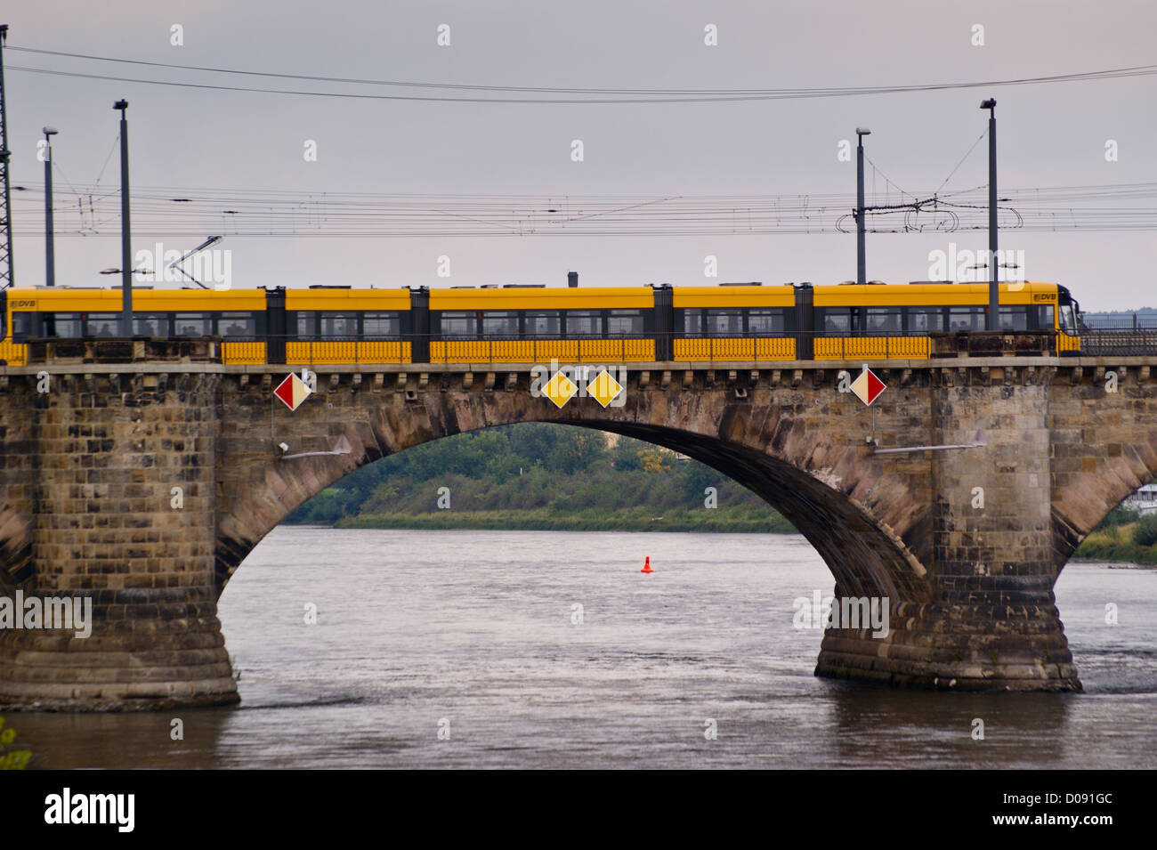 Tram strassenbahn on Marienbrucke, Dresden, Sachsen, Saxony, Germany Stock Photo