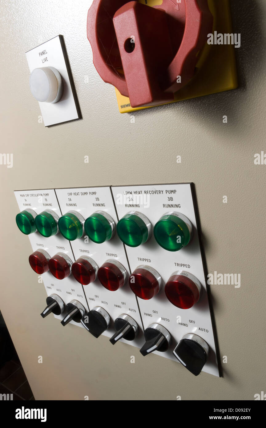 exterior of control panel to industrial heating pump switches and