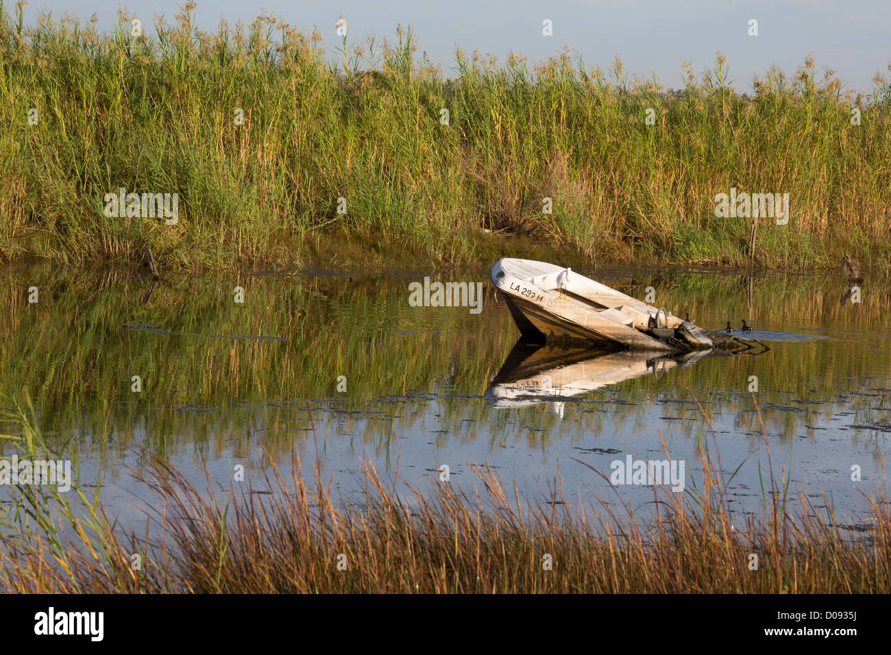 New Orleans, Louisiana A boat wrecked by Hurricane Katrina remains in a canal east of New