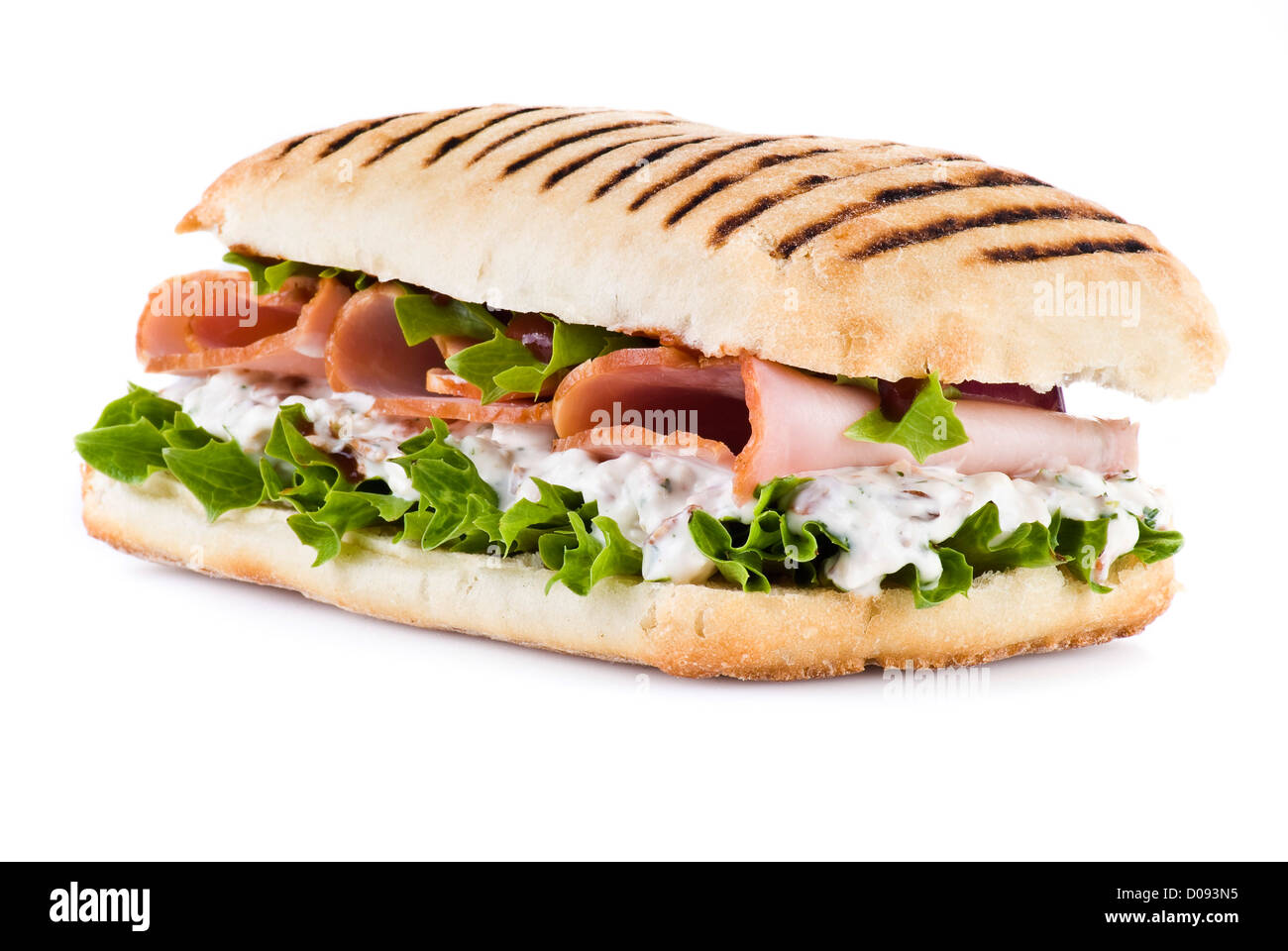 Ham and vegetable sandwich over white background Stock Photo