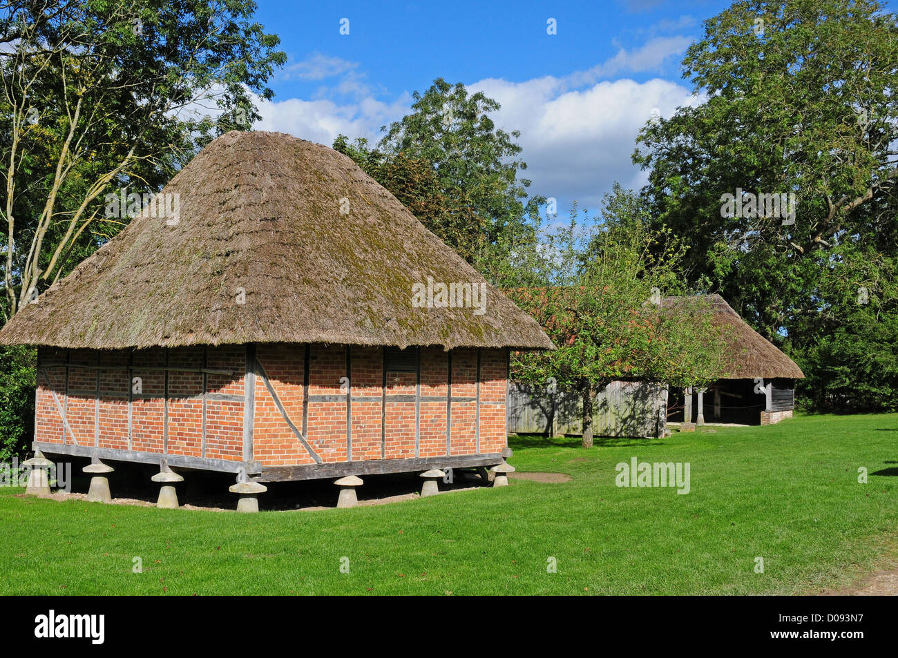 The 18th century Granary From Littlehampton and the Horse Whim beyond, reconstructed at The Weald And Downland Open Air Museum. Stock Photo