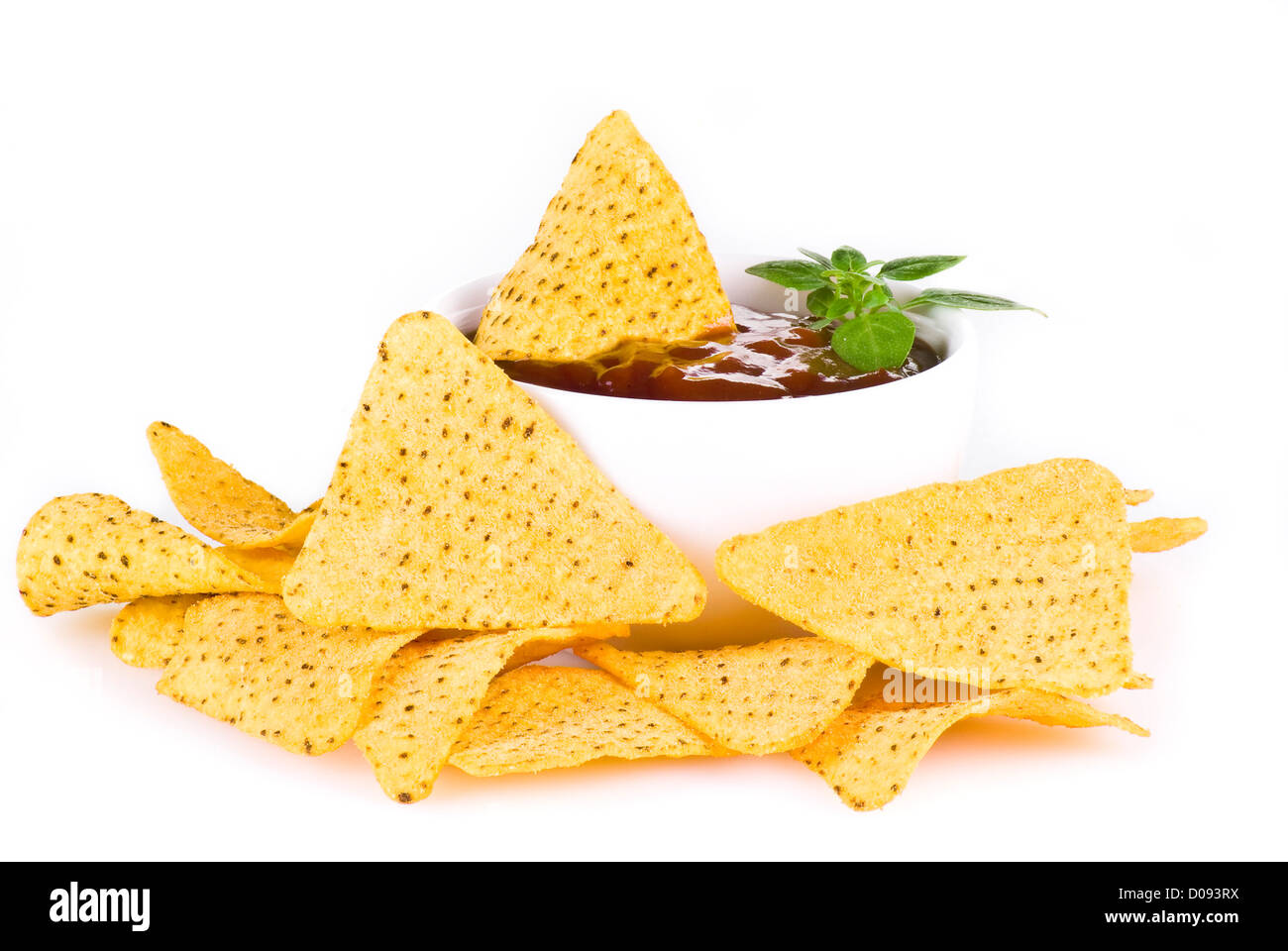 Nachoc chips with barbecue sauce isolated Stock Photo Alamy