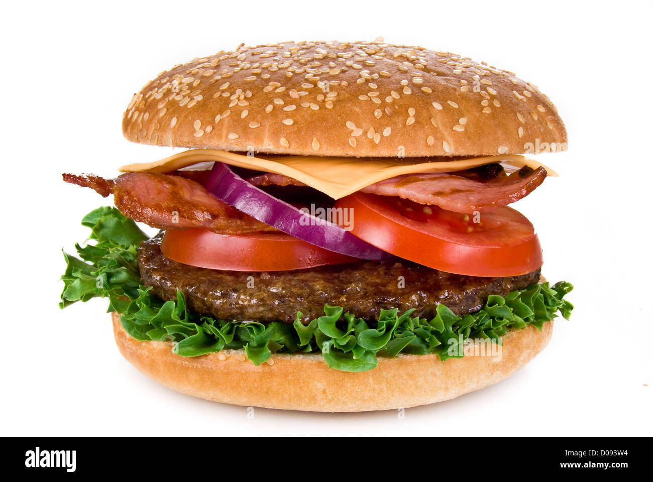 Beef and bacon burger isolated over white background Stock Photo Alamy