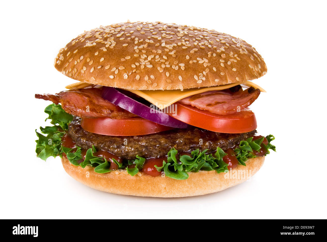 Beef and bacon burger isolated over white background Stock Photo - Alamy