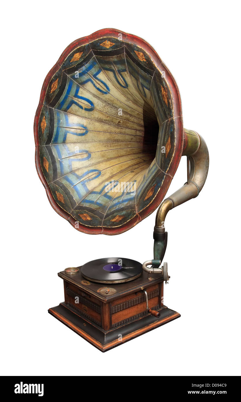 An old gramophone ornate with color pattern. Stock Photo