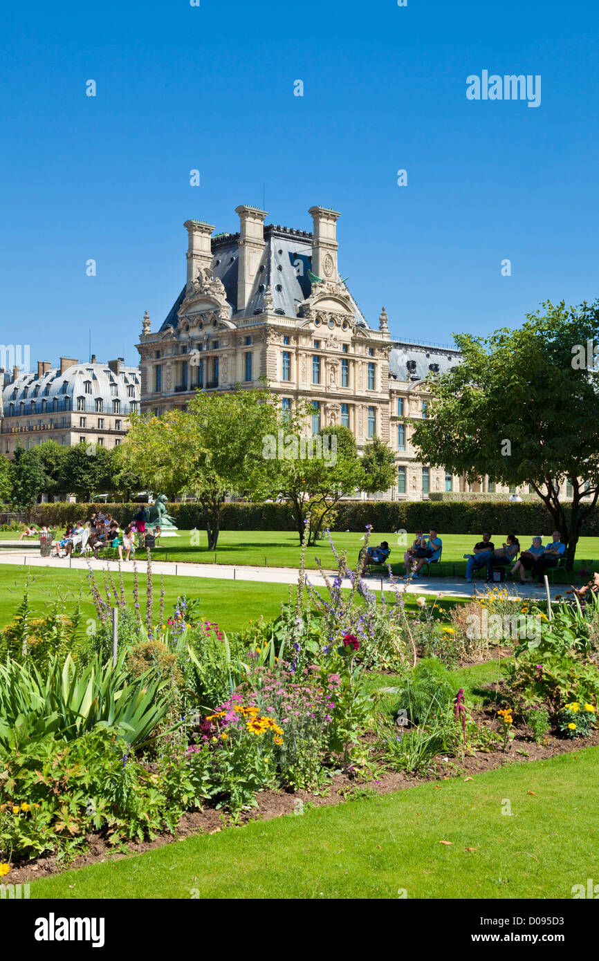 Jardins des Tuileries around the Louvre art gallery Rive Droite Paris France EU Europe Stock Photo