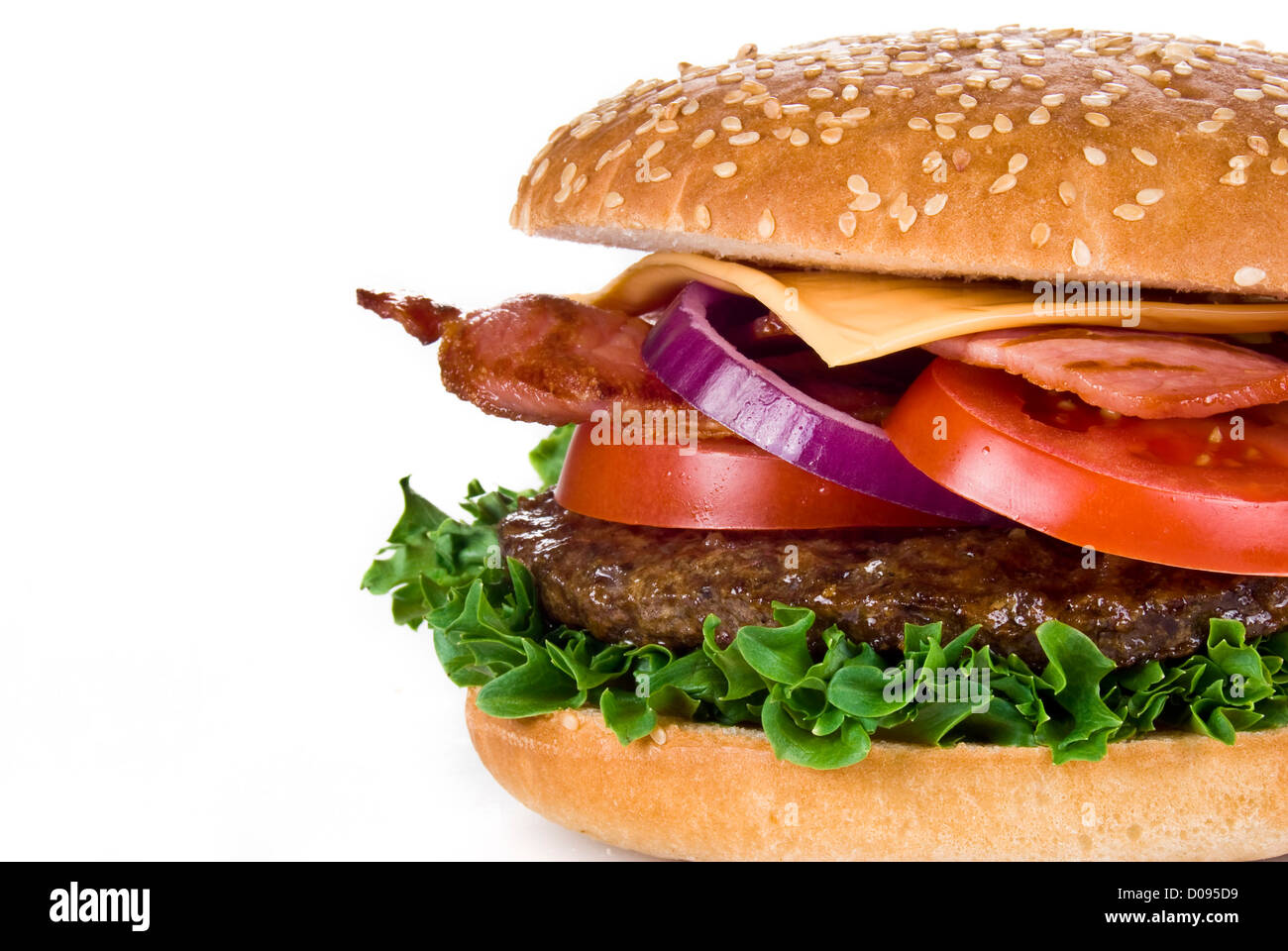 Beef and bacon burger isolated over white background Stock Photo - Alamy