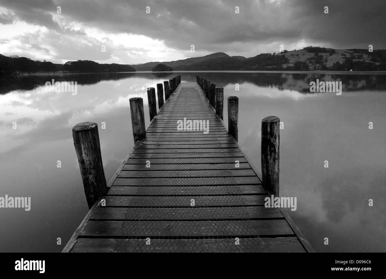 Early morning over Lake District in Northern England from one of the many jetty's that dot the shoreline Stock Photo