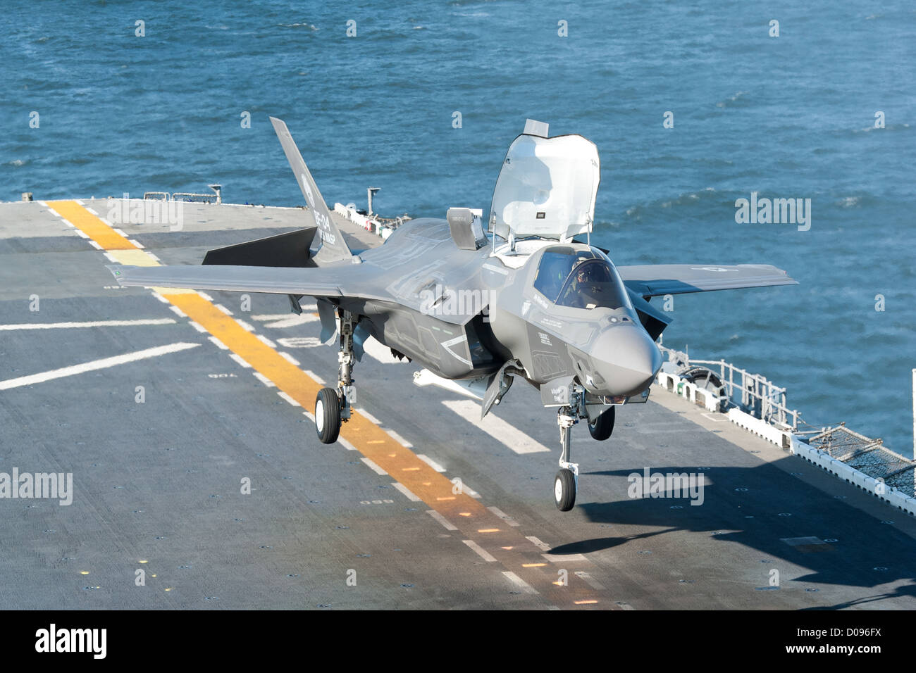 F-35B ship suitability testing aboard the USS WASP (LHD-1) in October 2011. Stock Photo