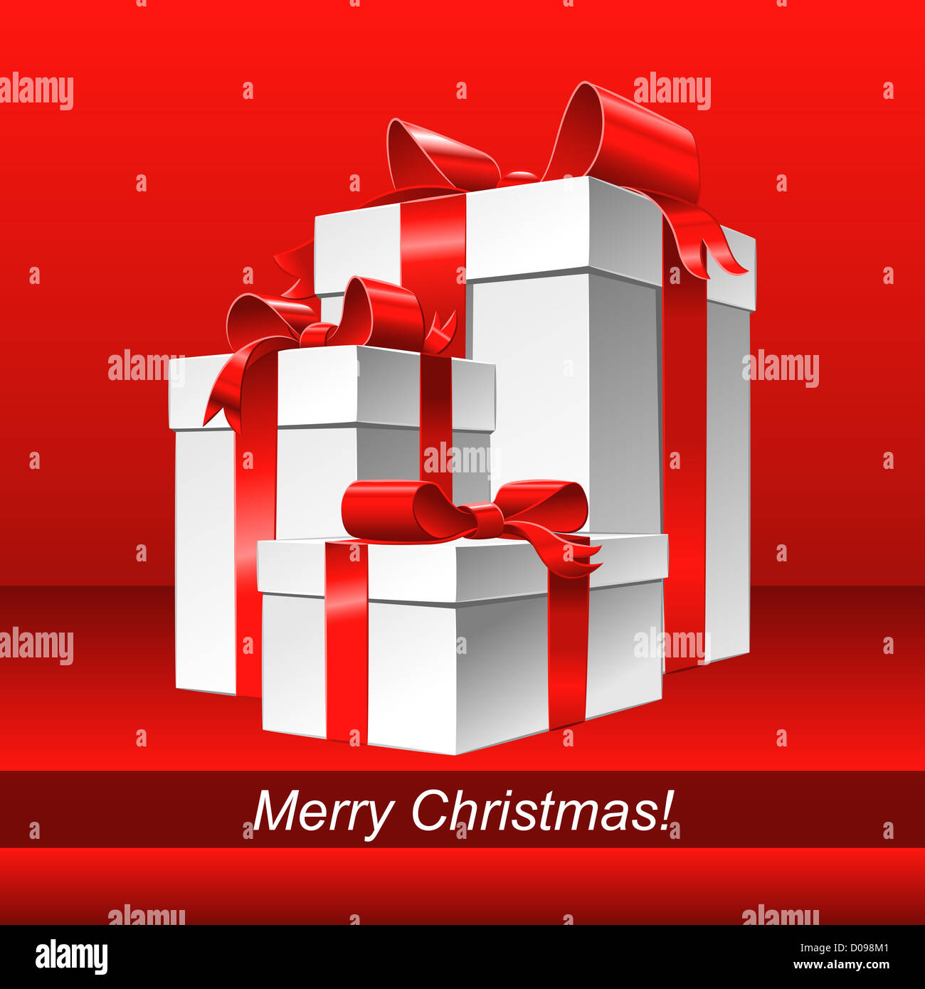Vector Christmas red background with white gift box and red ribbon bow ...