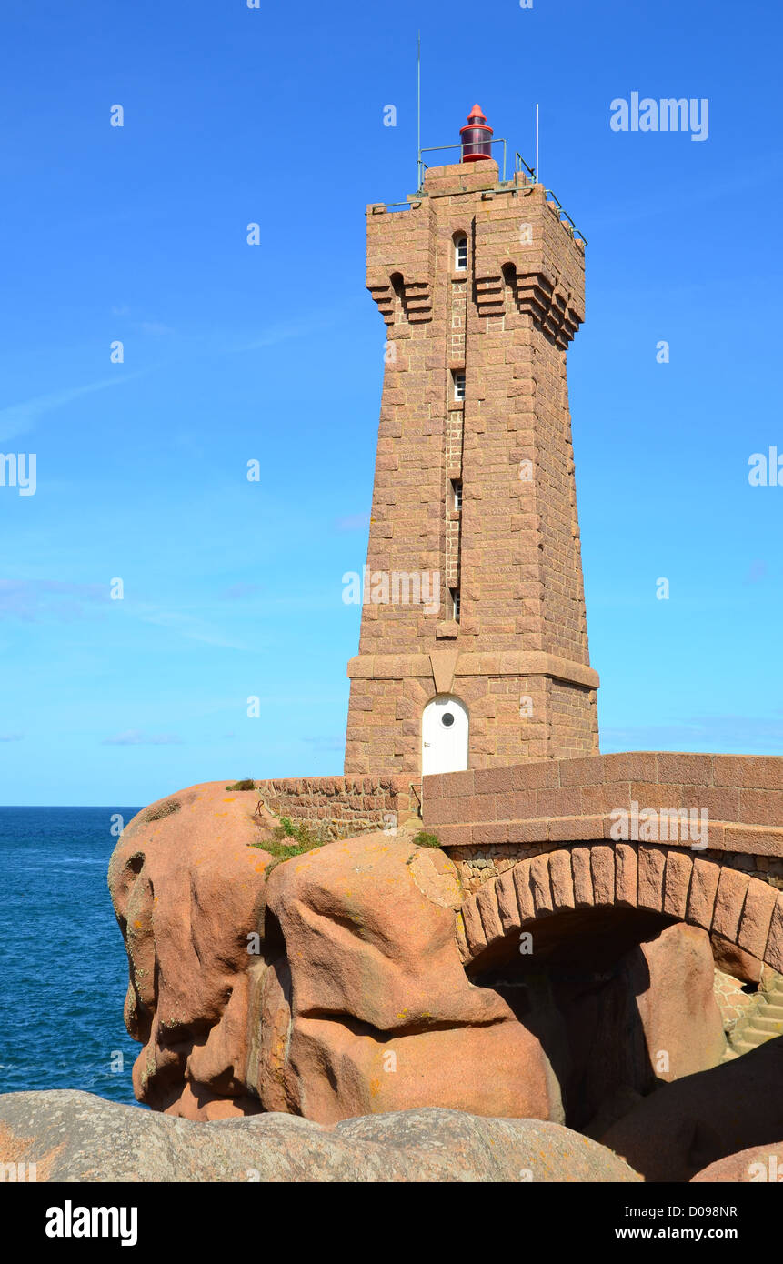 The lighthouse of Ploumanac'h, Cote de granit rose in North Brittany, France Stock Photo