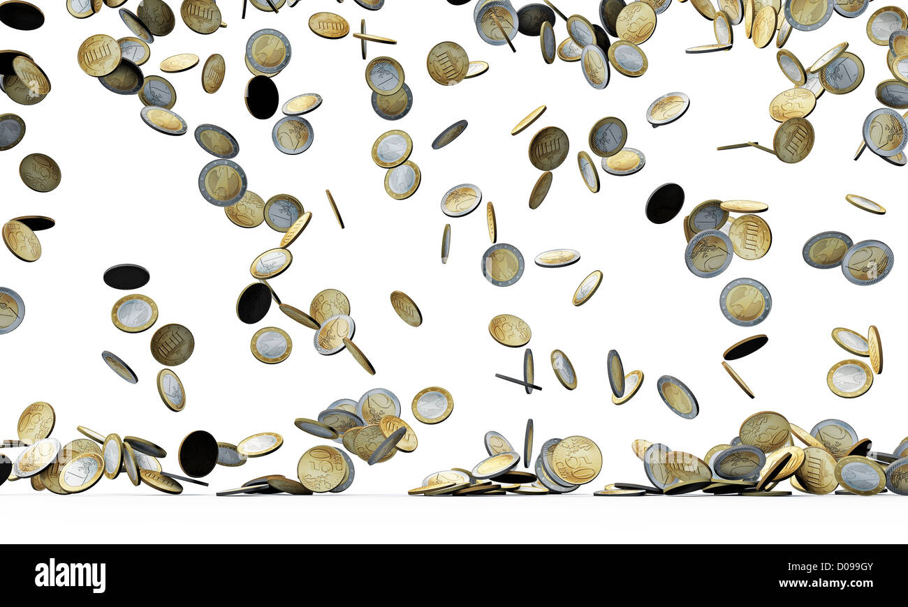 euro coins falling isolated on white background Stock Photo - Alamy