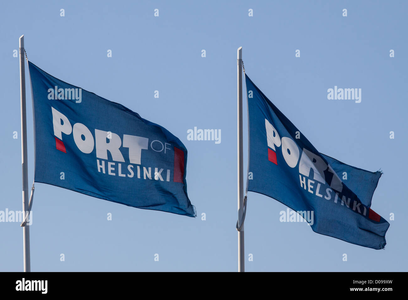 FLAG OF THE PORT OF HELSINKI WAVING IN THE WIND HELSINKI FINLAND EUROPE Stock Photo