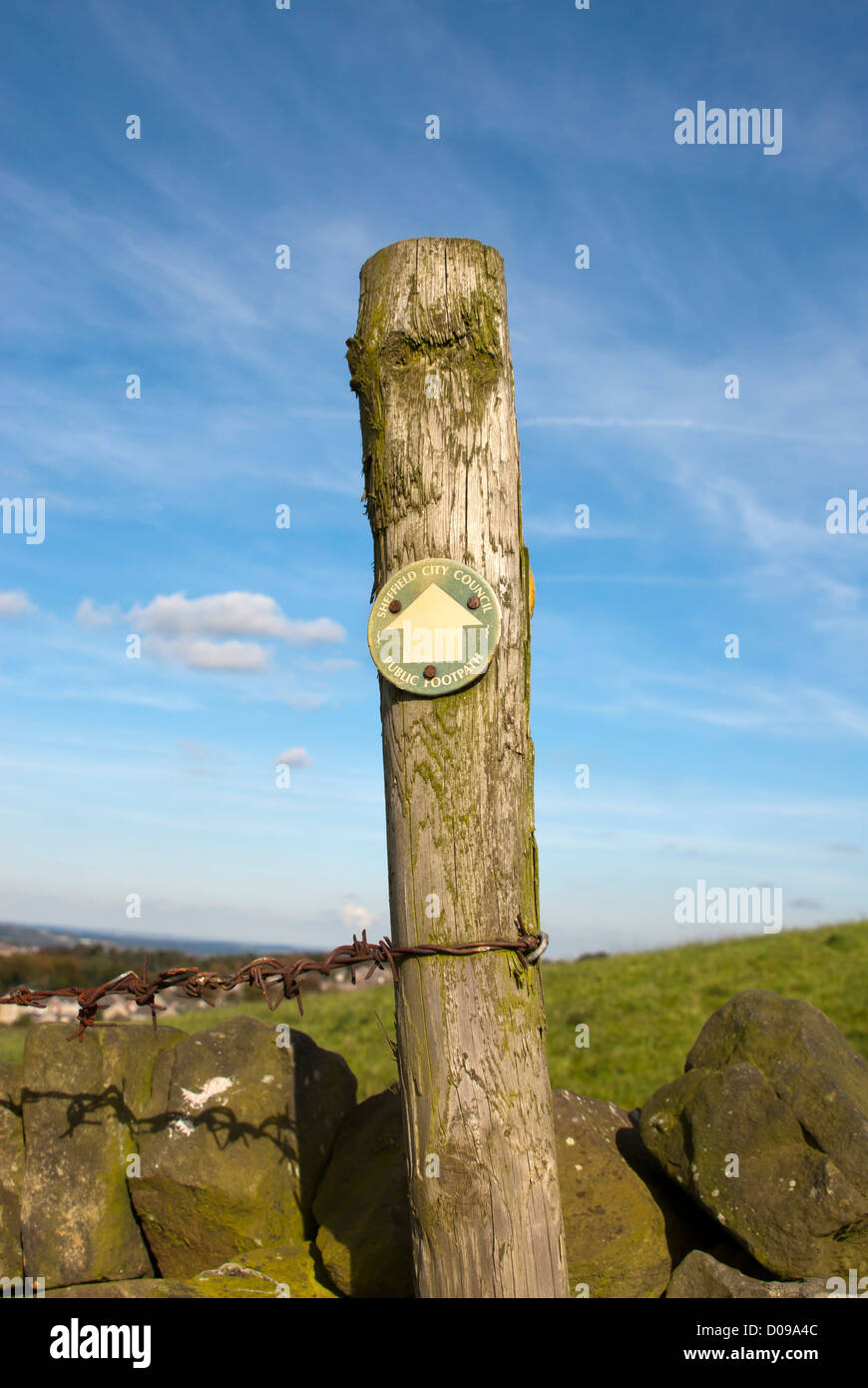 A footpath waymarker, The Mayfield Valley, Sheffield, South Yorkshire
