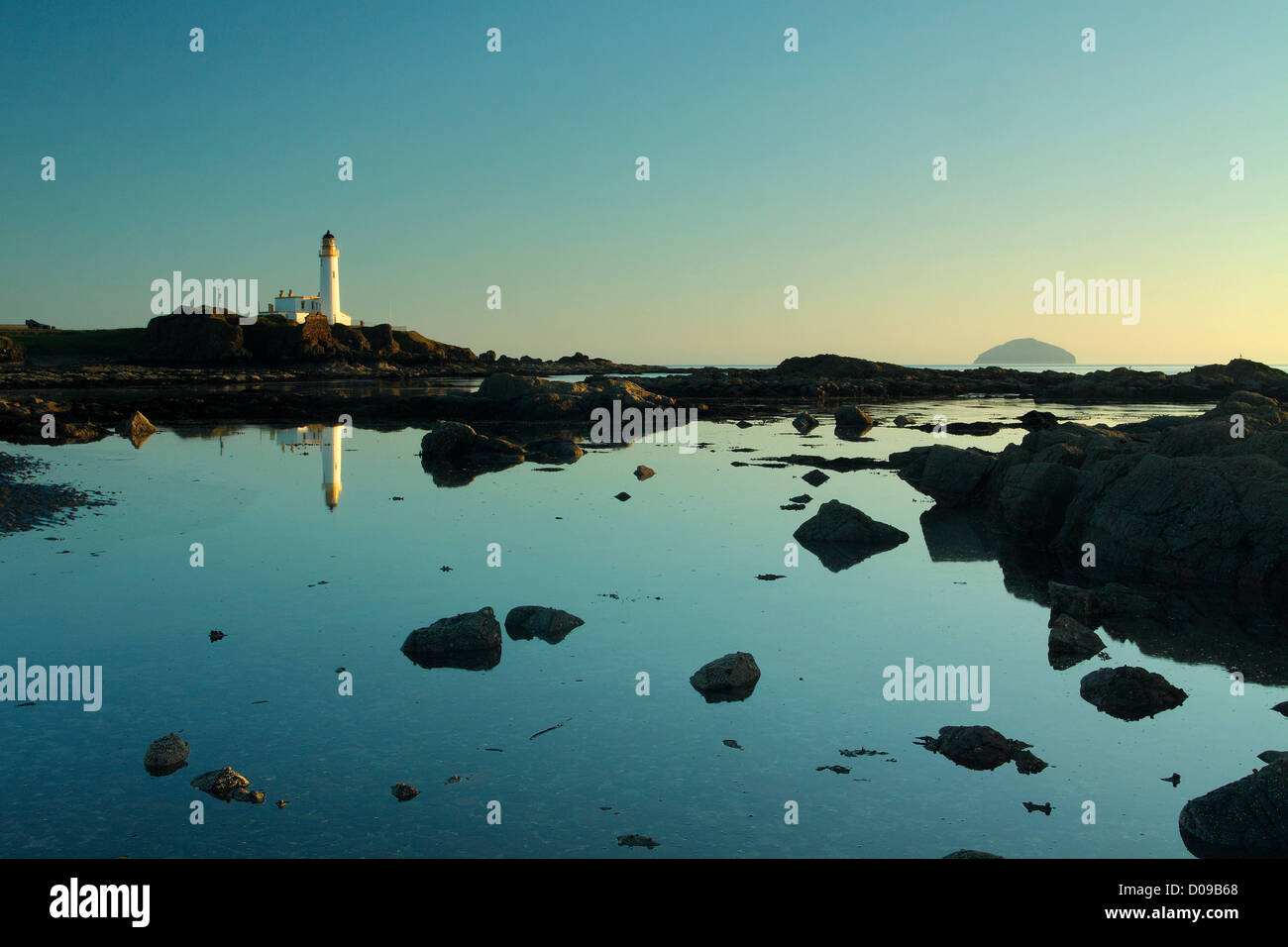Turnberry Lighthouse and Turnberry Point at dusk, Ayrshire Stock Photo