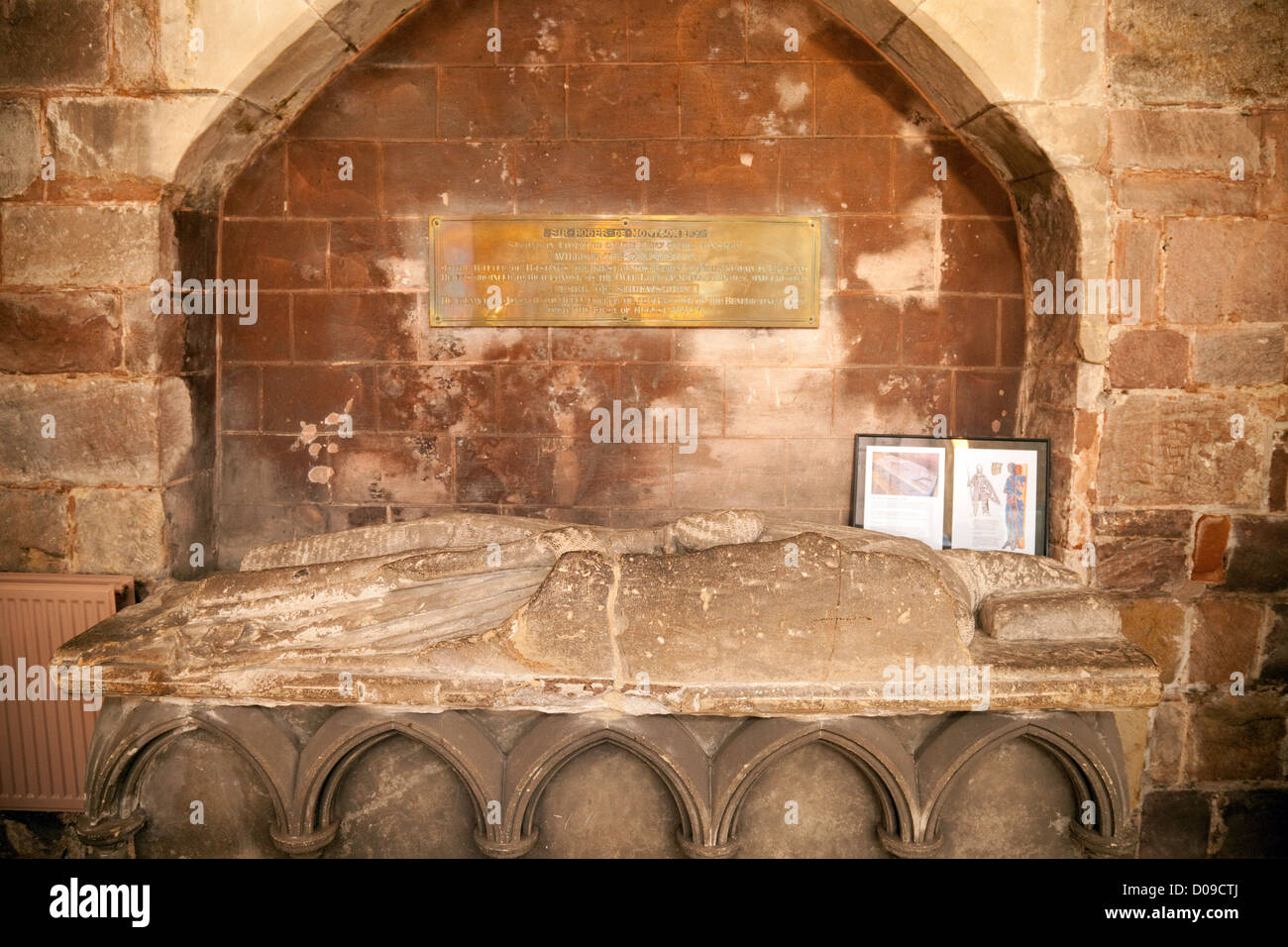 Shrewsbury Abbey interior, The 11th century tomb of Roger de Montgomery, its founder, Shropshire UK Stock Photo