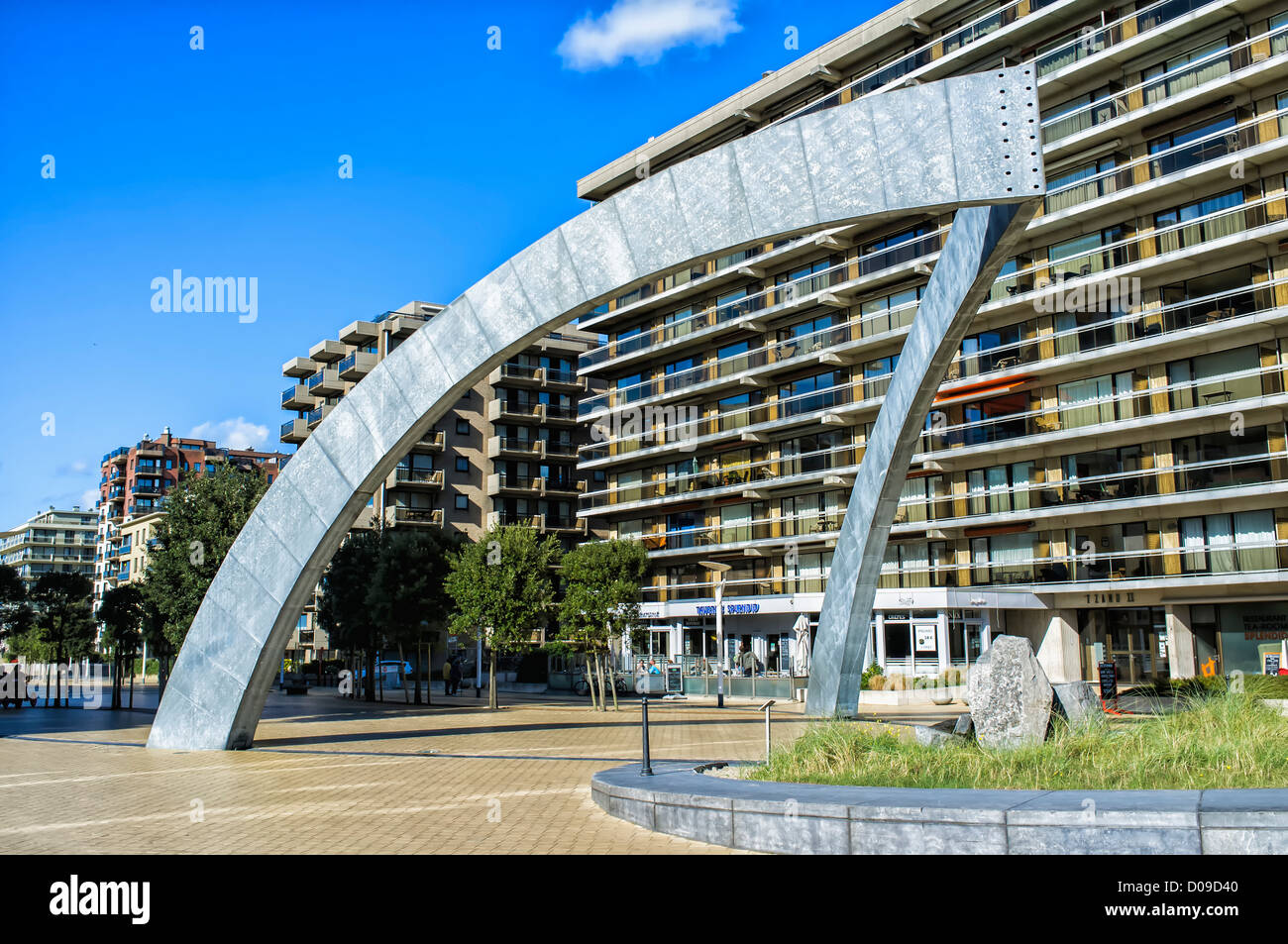 King Leopold I of Belgium esplanade, Apartment buildings, La Panne, West Flanders, Belgium Stock Photo