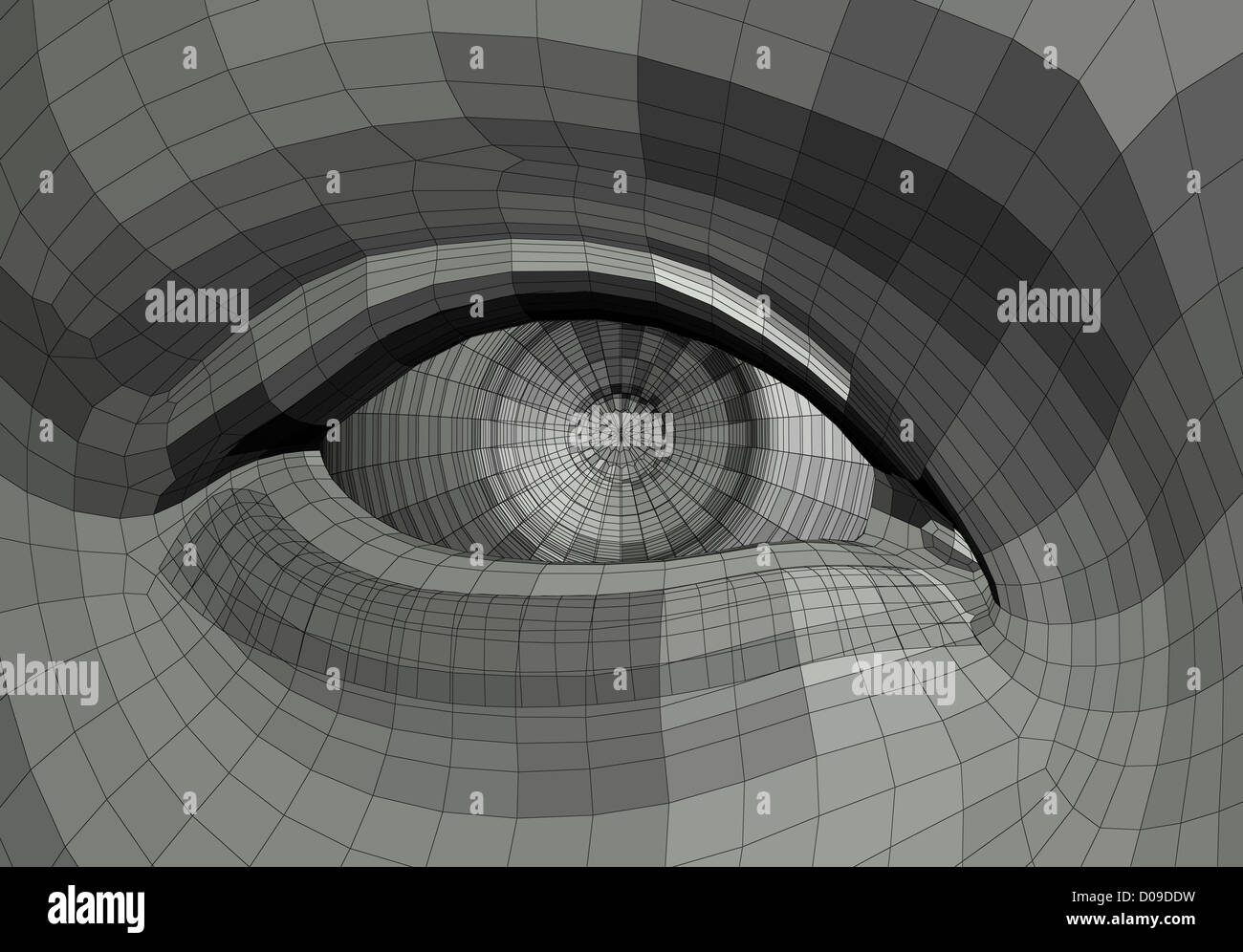 Mechanical human eye wire frame 3d illustration. Stock Photo