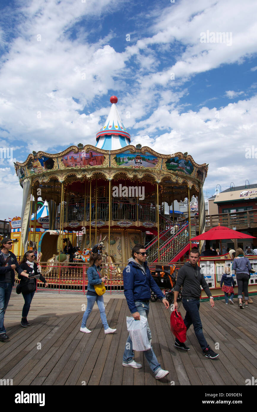 Tourists on Fisherman`s Wharf, Pier 39 at Carousel Editorial Stock