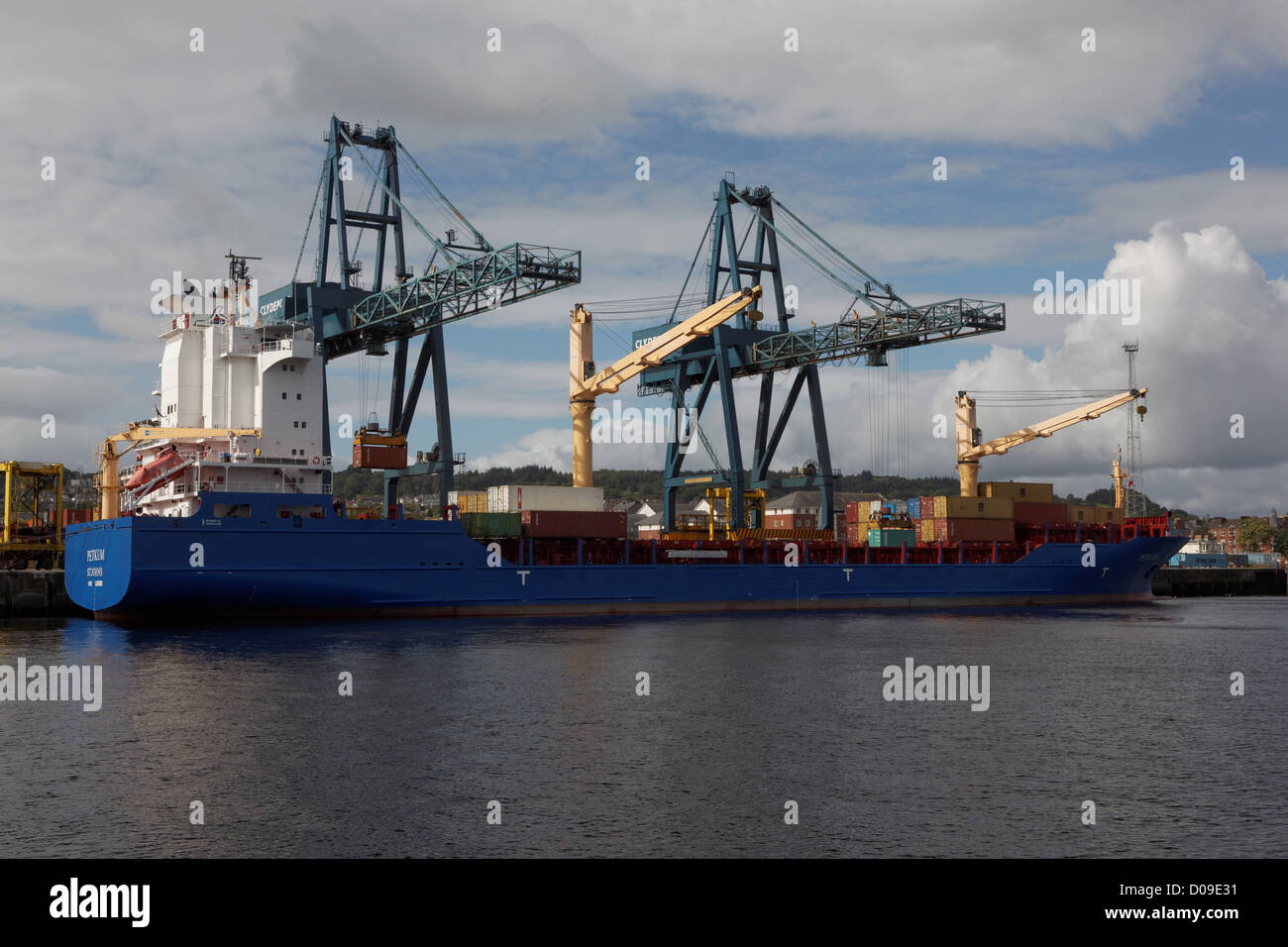 Container Ship at Greenock on the River Clyde Stock Photo