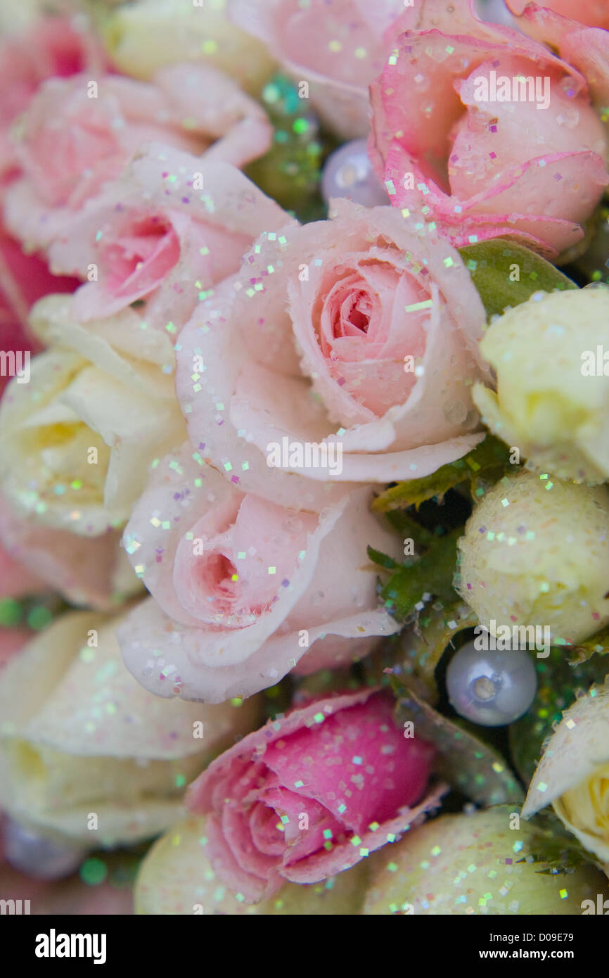 Wedding bouquet with spangled roses closeup Stock Photo