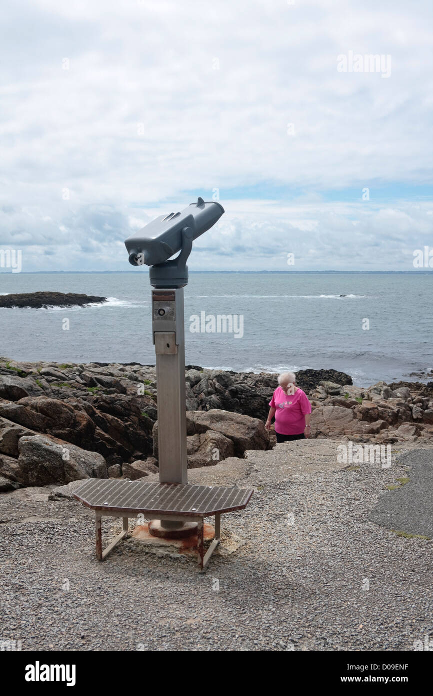 Coin operated telescope at La Côte Sauvage, Quiberon, Brittany, France Stock Photo