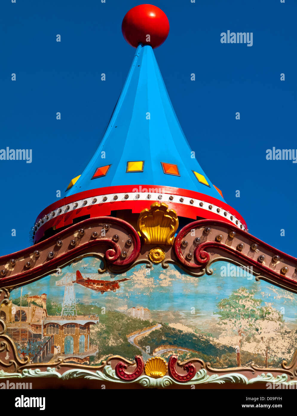 Detail of fairground carousel at Tibidabo amusement park in Barcelona Catalonia Spain Stock Photo