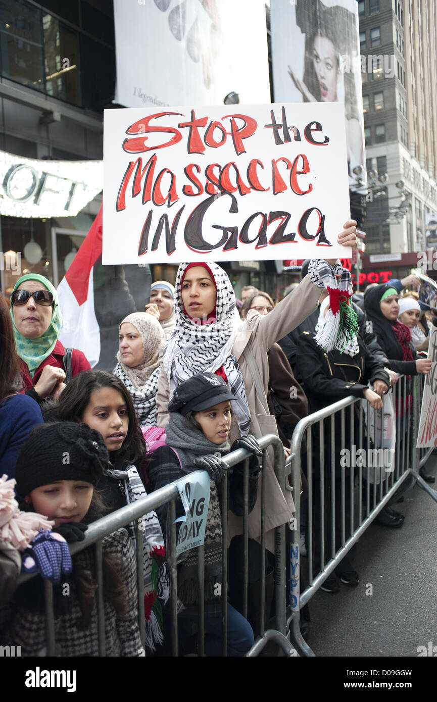 Pro-Palestinian demonstrators stage a protest in Times Square against Israeli attacks in Gaza, November 18, 2012. Stock Photo