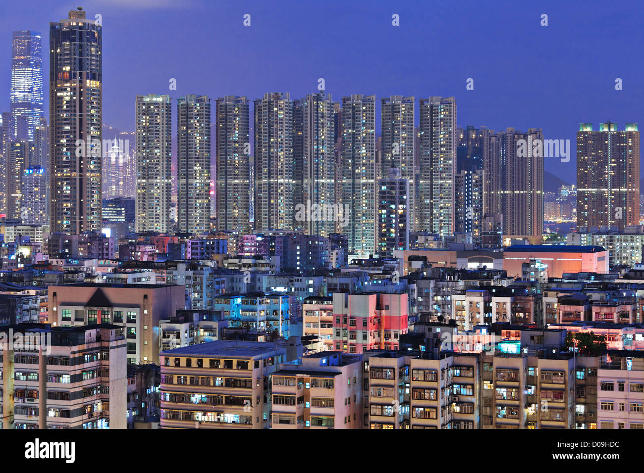 Hong Kong with crowded buildings at night Stock Photo - Alamy