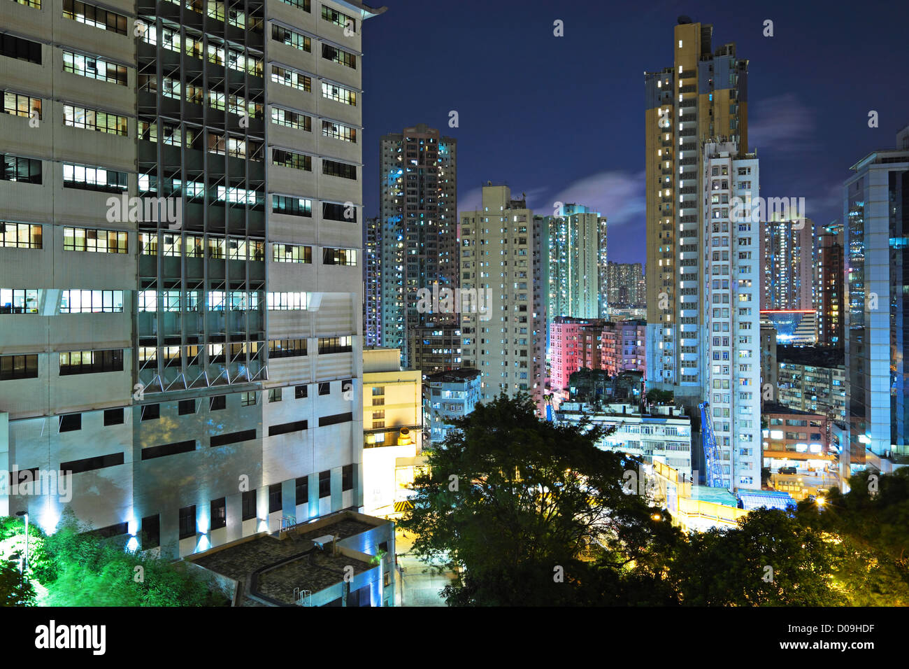 Hong Kong with crowded buildings at night Stock Photo - Alamy