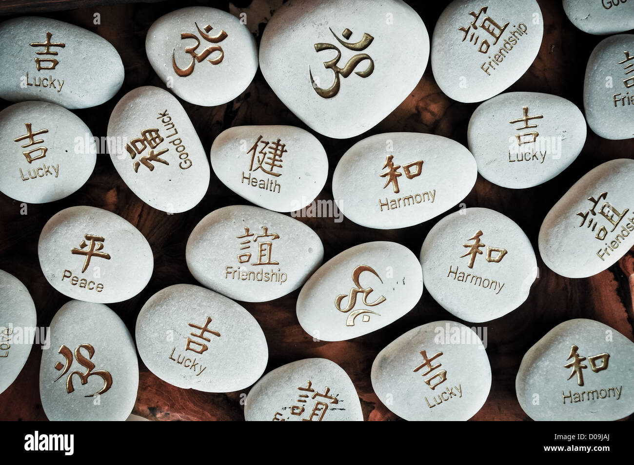Fortune stones with carved symbols Stock Photo
