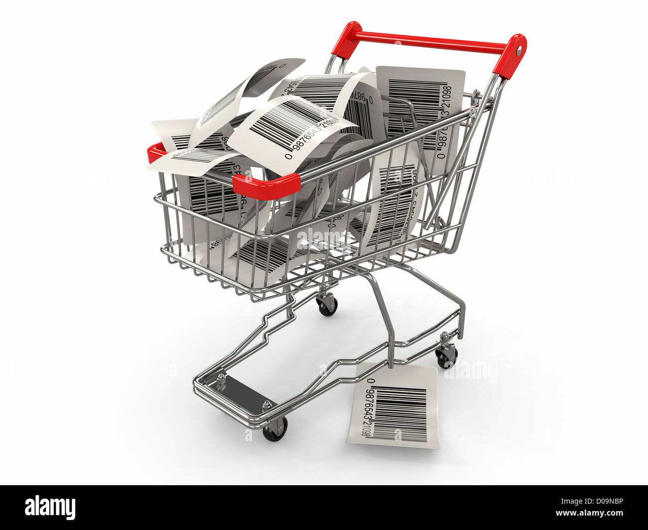 Shopping cart with barcode labels on white background. 3d Stock Photo ...