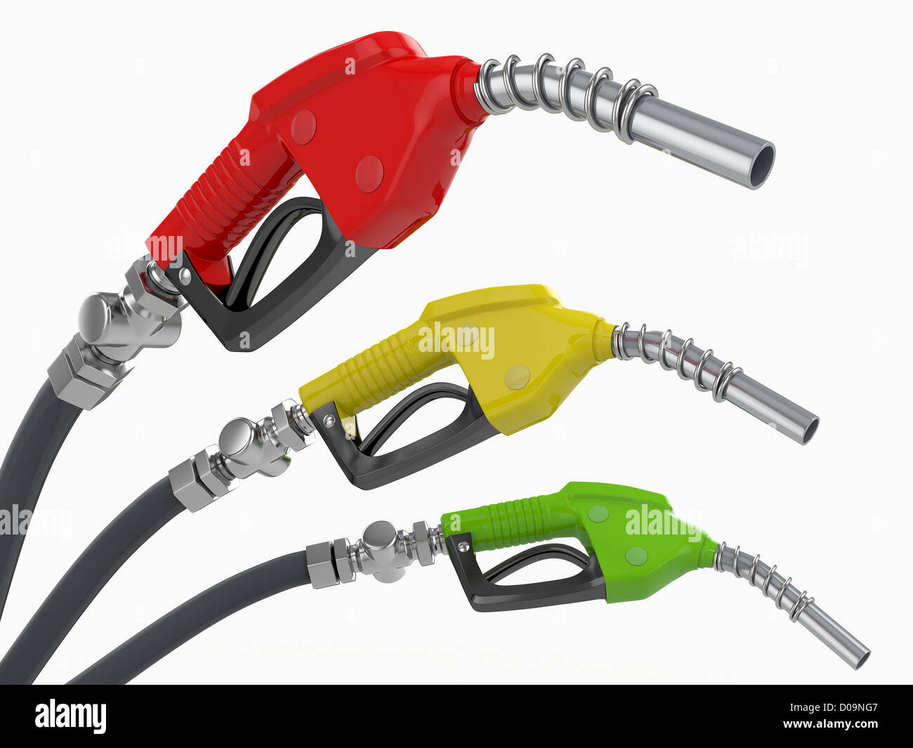 Gas pump nozzles o0n white isolated background. 3d Stock Photo - Alamy
