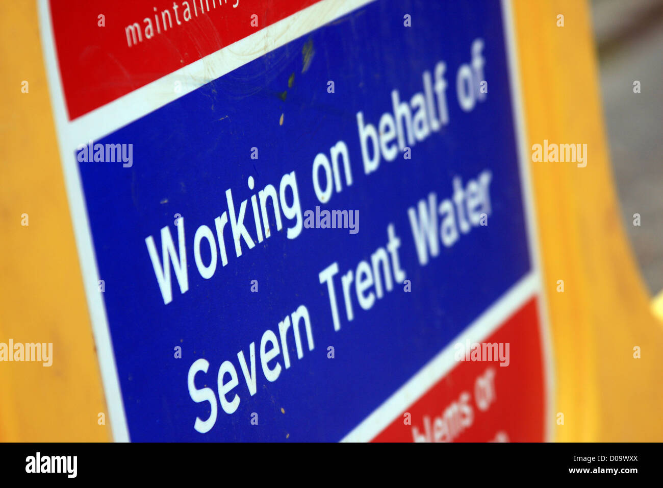 Sign erected by contractor for Severn Trent water Stock Photo Alamy