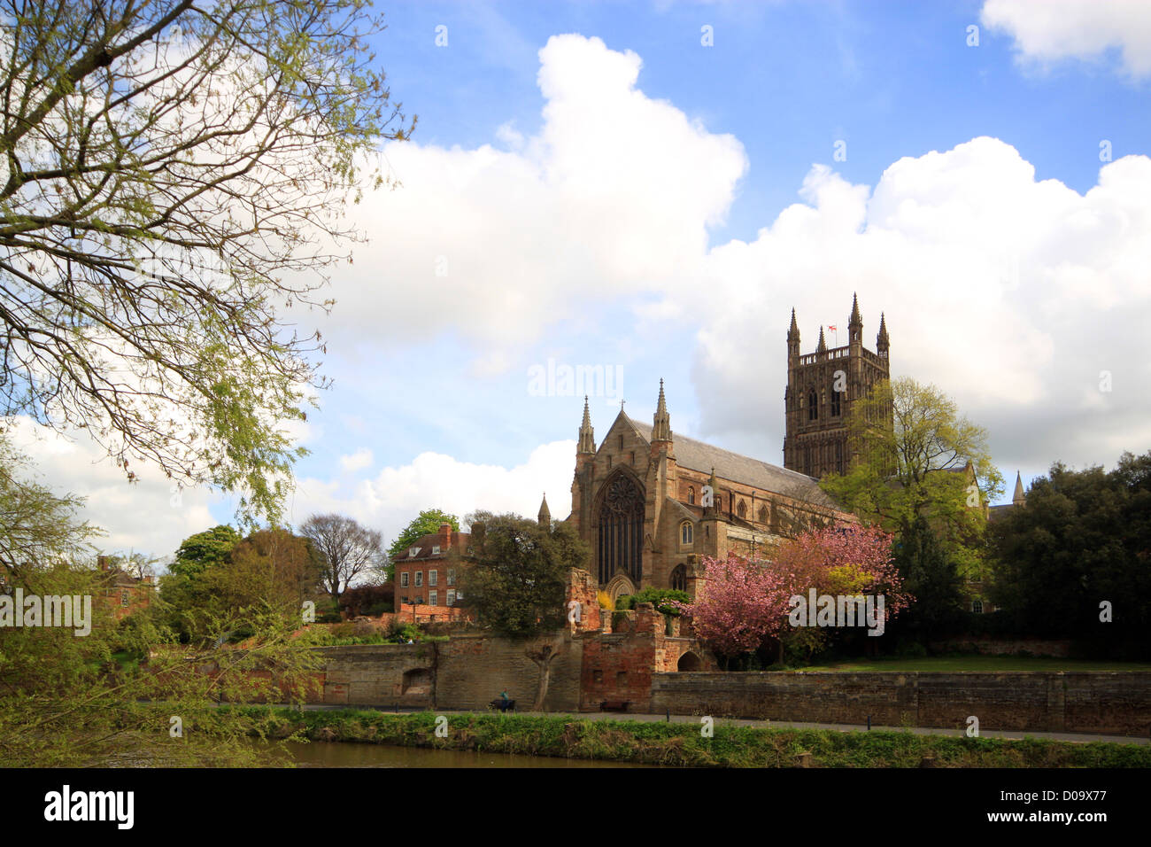 Worcester Cathedral taken from across the River Severn UK Stock Photo
