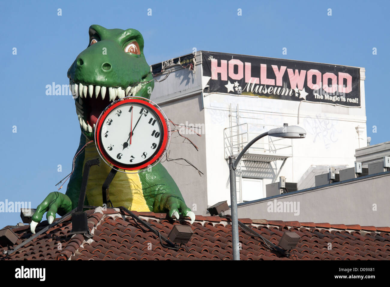 PLASTIC TYRANNOSAURUS REX DINOSAUR ON ROOF RIPLEY'S BELIEVE IT OR NOT MUSEUM IN HOLLYWOOD LOS ANGELES CALIFORNIA UNITED STATES Stock Photo