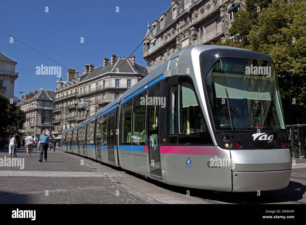 REGIE TAG TRAMWAY CROSSING GRENETTE SQUARE GRENOBLE ISERE RHONE-ALPES FRANCE Stock Photo