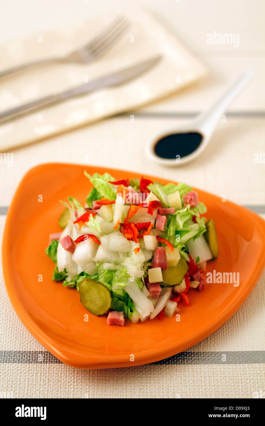 Salad With Chinese Cabbage Ham And Cheese Recipe Available Stock Photo Alamy
