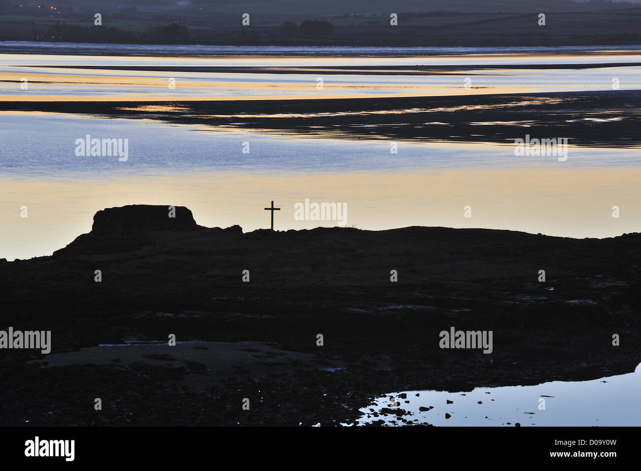St Cuthbert's Isle, wooden cross on Holy Island, Lindisfarne