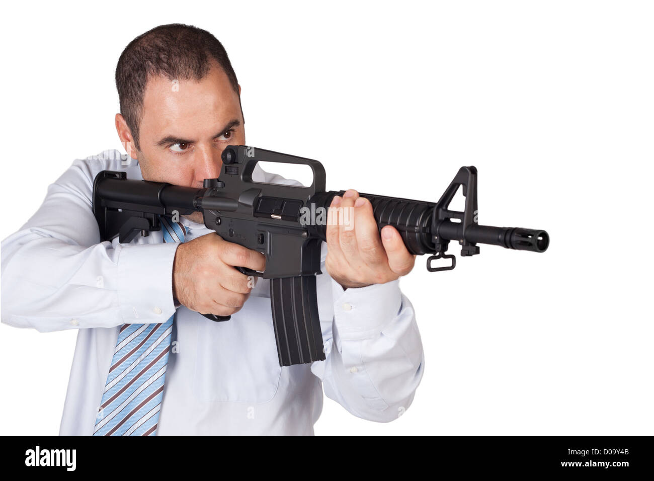 man with a rifle, image on a white background. Stock Photo