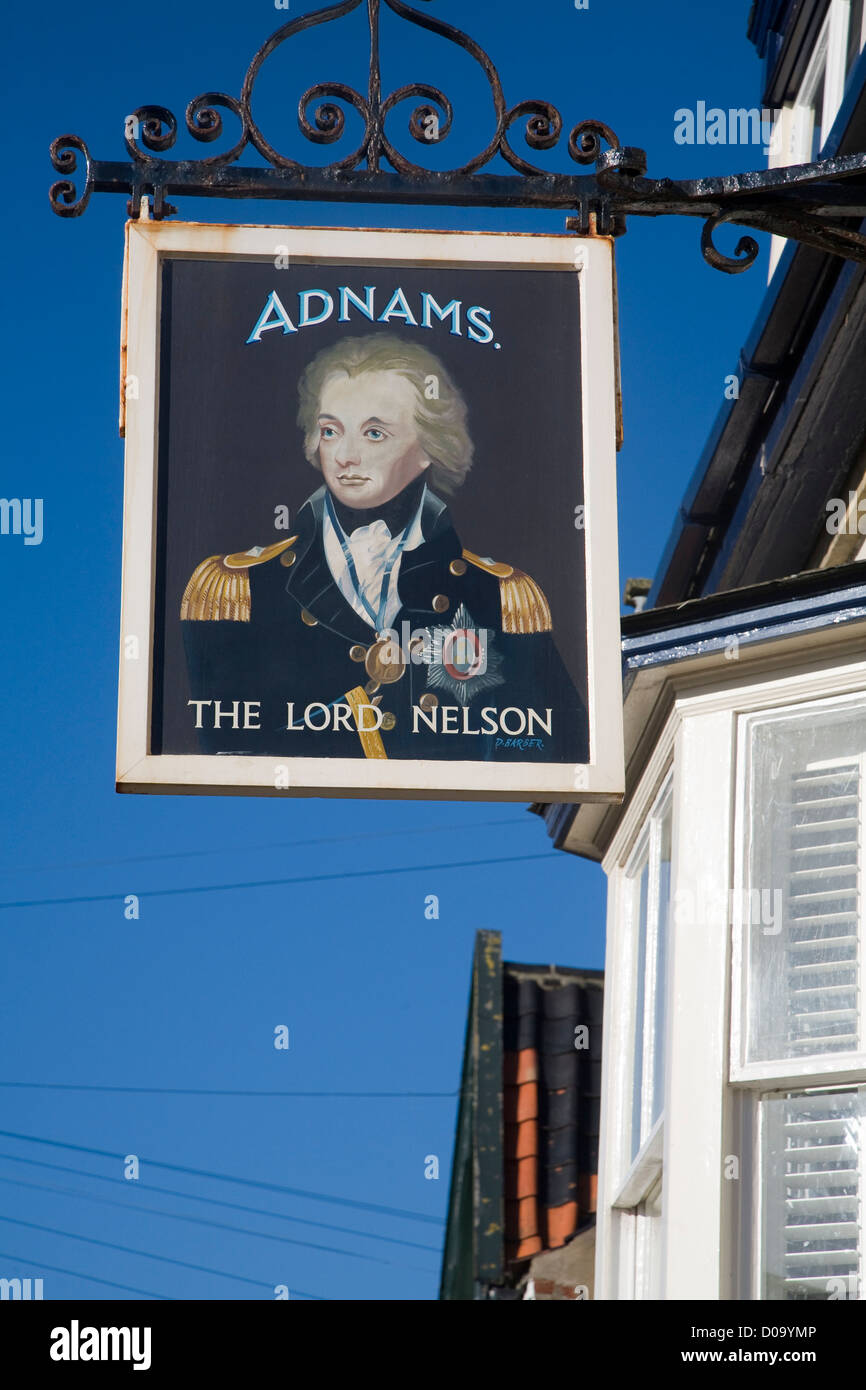 The Lord Nelson Adnams pub sign Southwold, Suffolk, England Stock Photo
