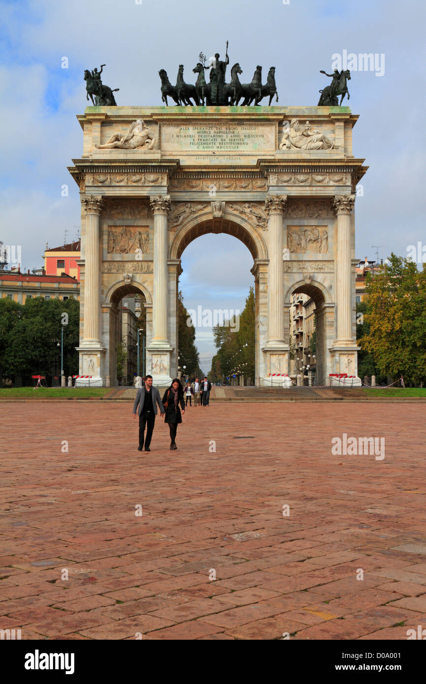 The Arch of Peace, Arco della Pace, Sempione Park, Milan, Italy, Europe. Stock Photo