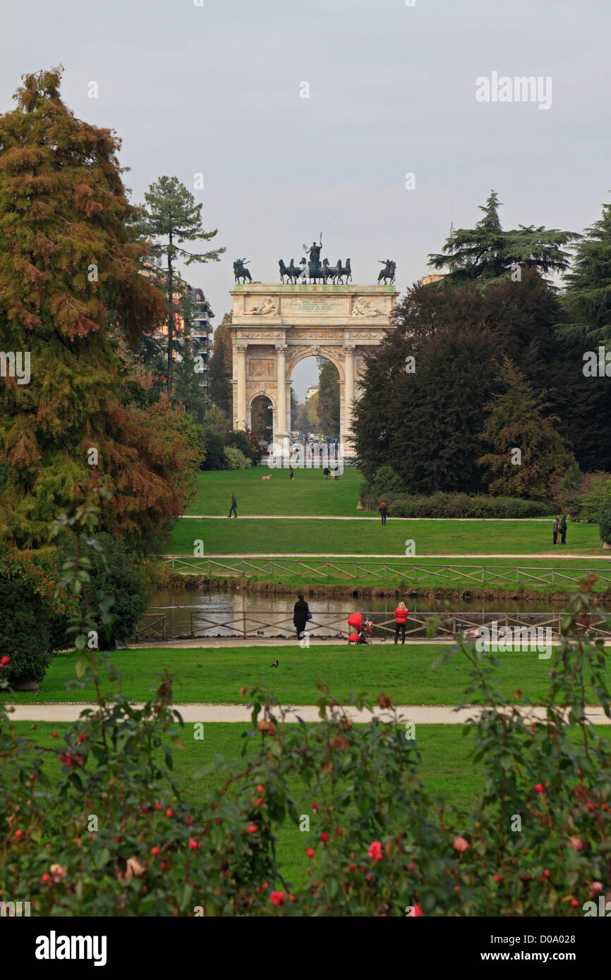 Sempione Park and the Arch of Peace, Arco della Pace, Milan, Italy, Europe. Stock Photo