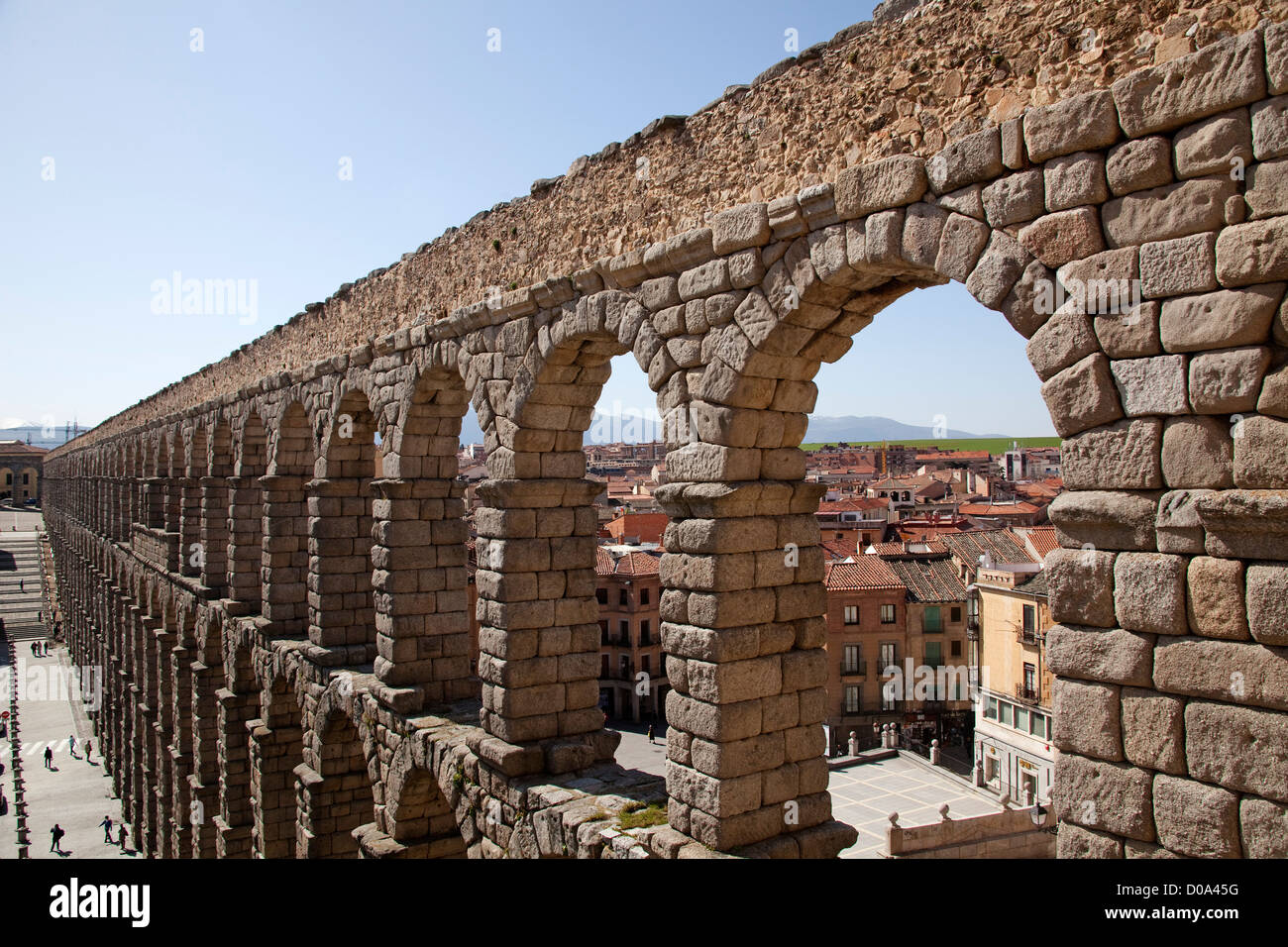 Roman aqueduct of Segovia Castilla Leon Spain Acueducto romano de Segovia Castilla Leon España Stock Photo
