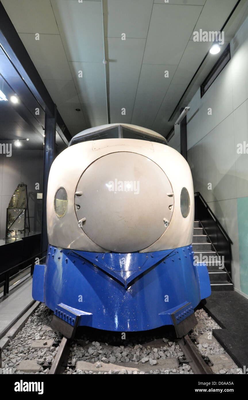 The front of one of Japan's first 'shinkansen' bullet trains. Stock Photo