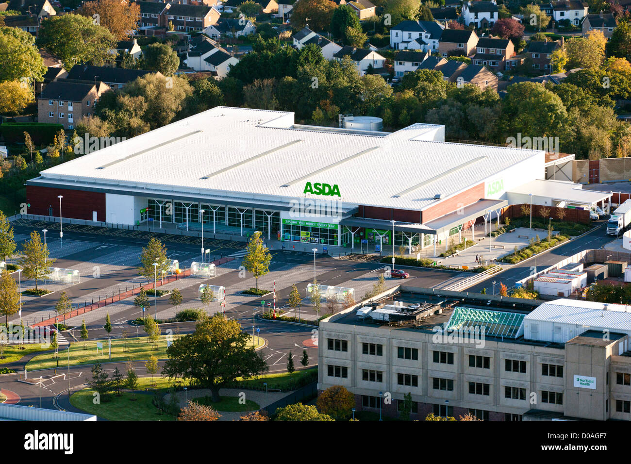 An aerial view of a new Asda store in Hatherley Lane, Cheltenham, Gloucestershire, UK Stock Photo
